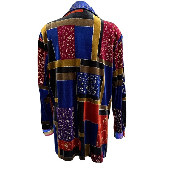 Susan Graver Style Patchwork Velvet Button Down Long Sleeve Top - Size M‎ - Picture 2 of 9